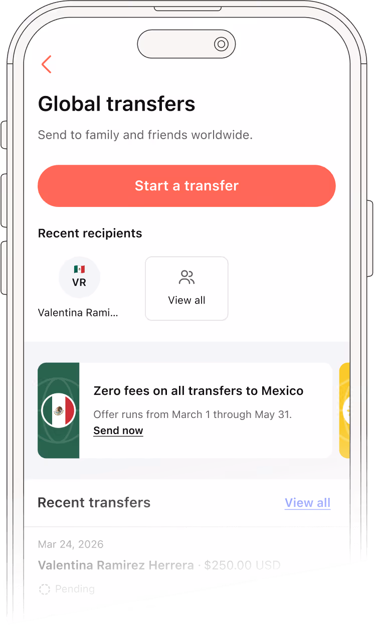PayMitto global transfers experience shown on a mobile phone