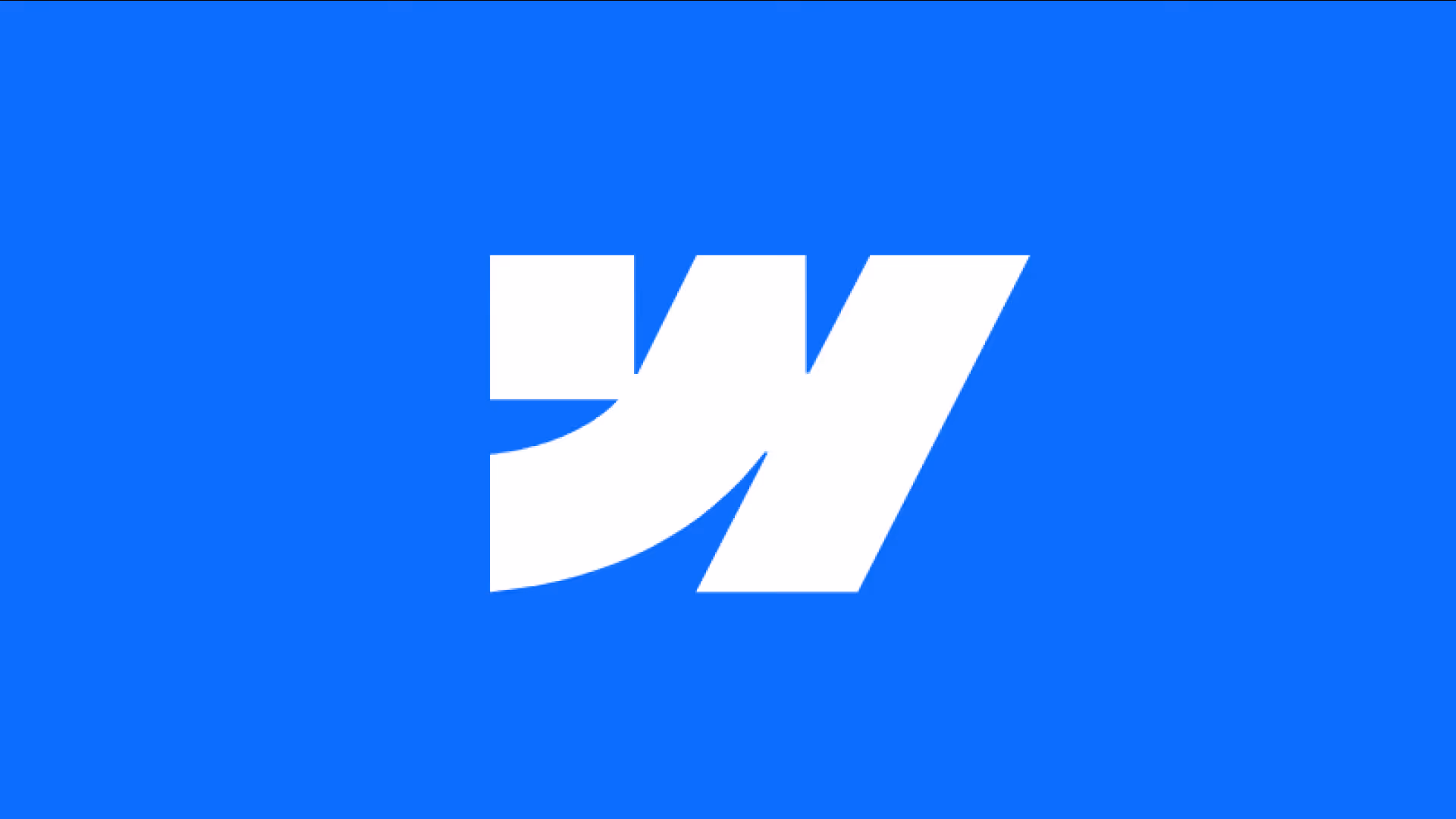 Білий логотип Webflow на синьому фоні.