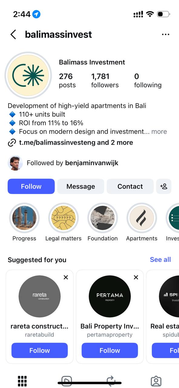 Balimass Investment Instagram profile