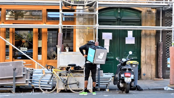 Food delivery service in Paris's Marais district.