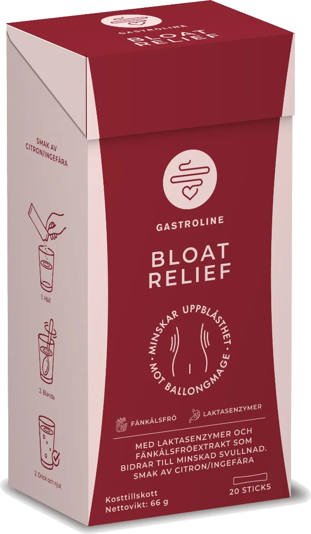 Gastroline Bloat Relief, förpackning med 20 sticks