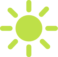 Bright green sun icon with rays radiating outward in all directions.