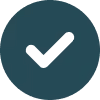 Black checkmark inside a dark teal circle on a white background.