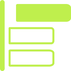 Green icon consisting of three horizontal bars of varying lengths aligned left with rounded edges, next to a vertical bar on the left side.