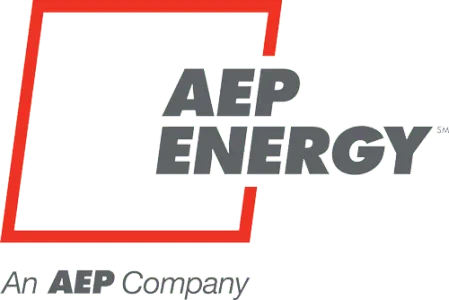 AEP Energy logo featuring a red angular frame with the words 'AEP ENERGY' in bold gray letters and the tagline 'An AEP Company' below.