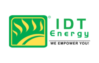 IDT Energy logo featuring green text and a yellow stylized sun within a green square, with the tagline 'We Empower You!' below.