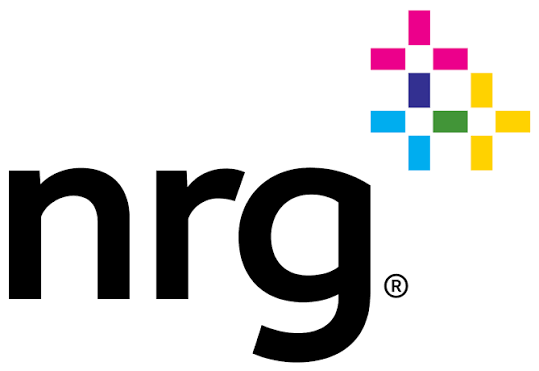 NRG logo with lowercase black letters 'nrg' and a multi-colored pixelated cross symbol to the upper right featuring magenta, purple, green, blue, and yellow squares.