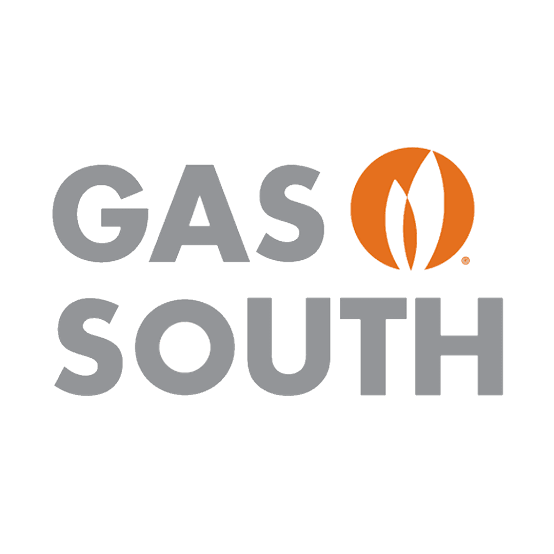 Gas South logo with the text 'GAS SOUTH' in gray and an orange circle with white stylized flames inside it.