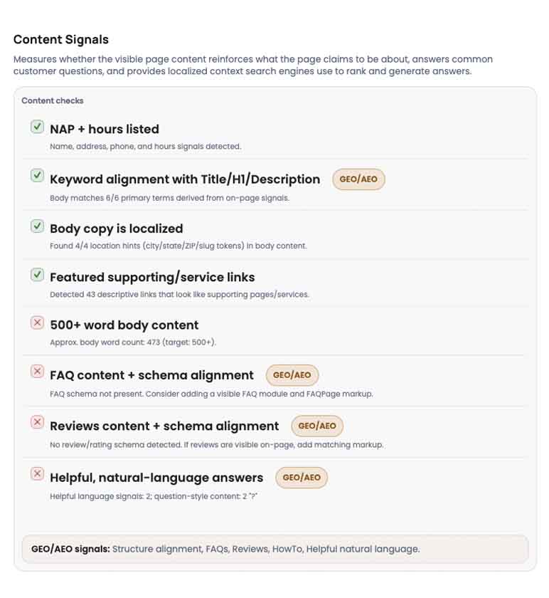 modfyr local AI search GEO SEO content checklist for local businesses