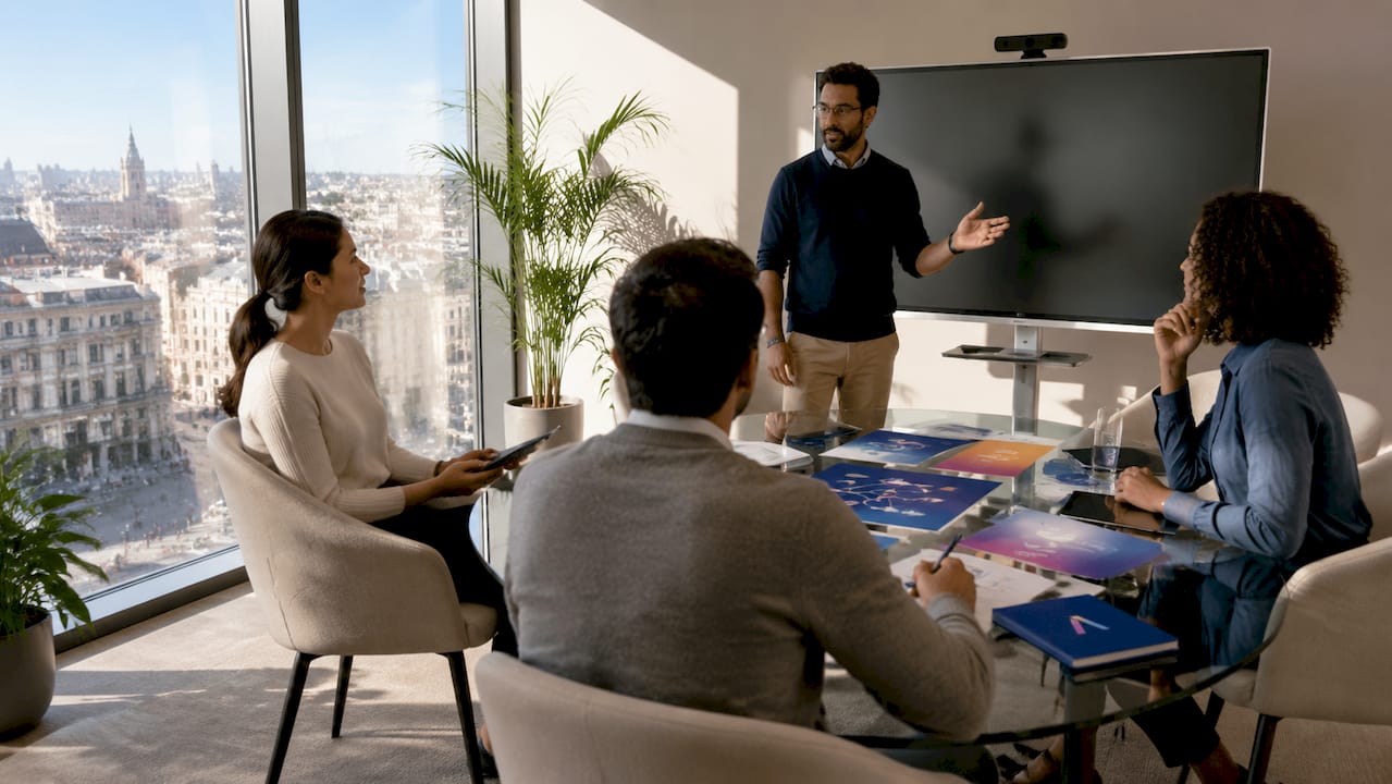 Business team discussing AI governance