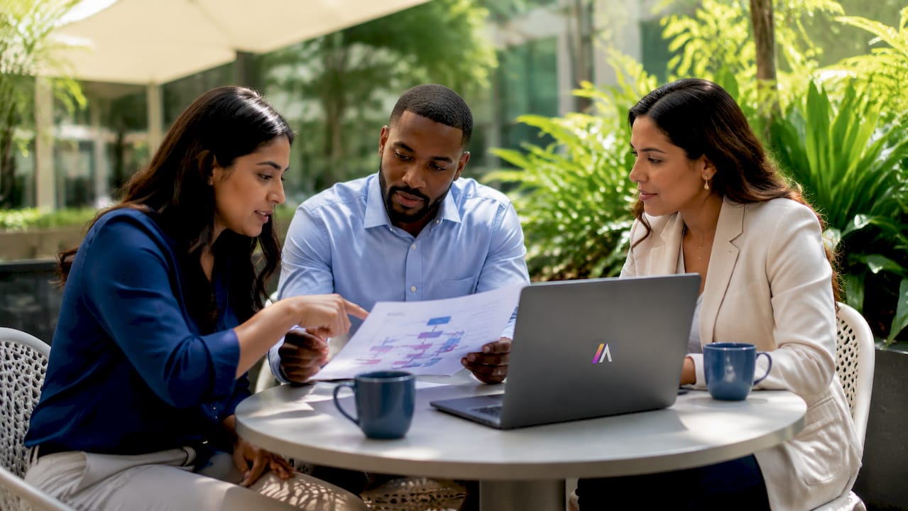 Enterprise team collaborating on AI agent deployment
