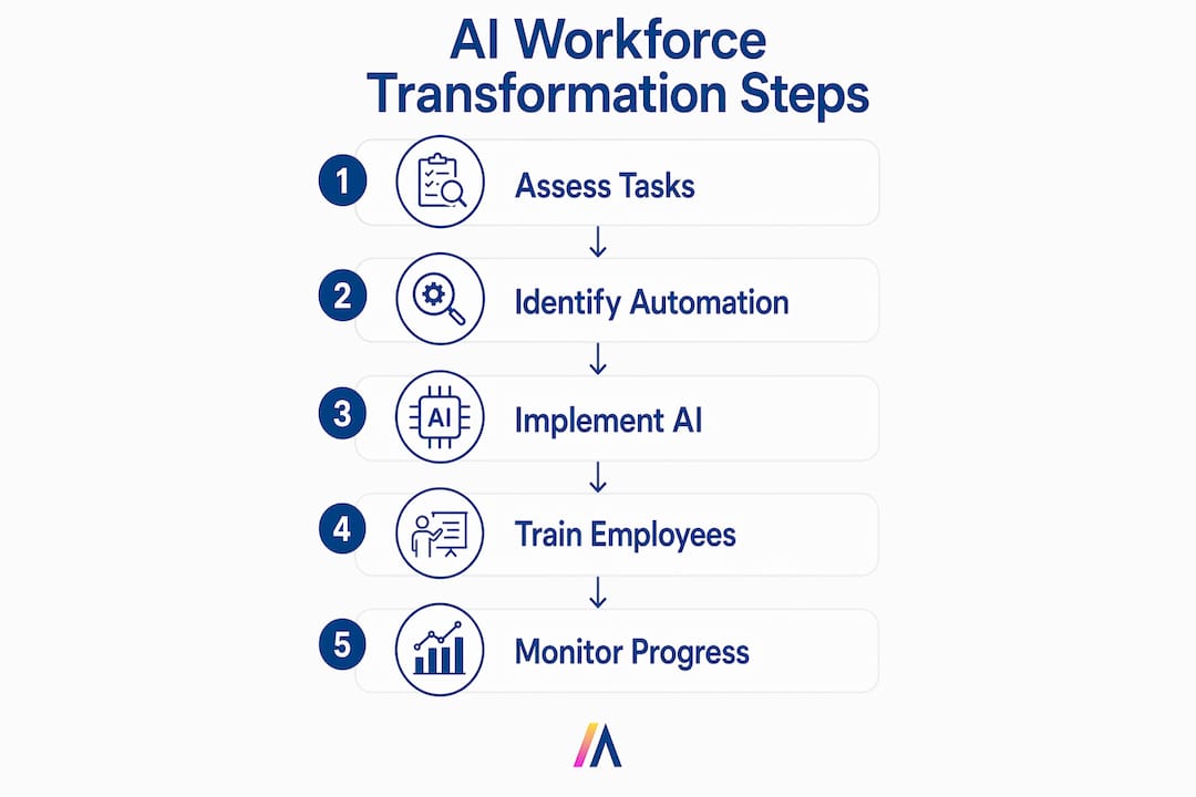 Infographic showing steps in AI workforce transformation process