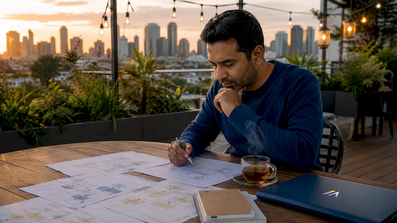 IT architect reviewing AI compliance diagrams