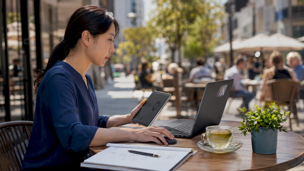Woman conducting AI user testing in office