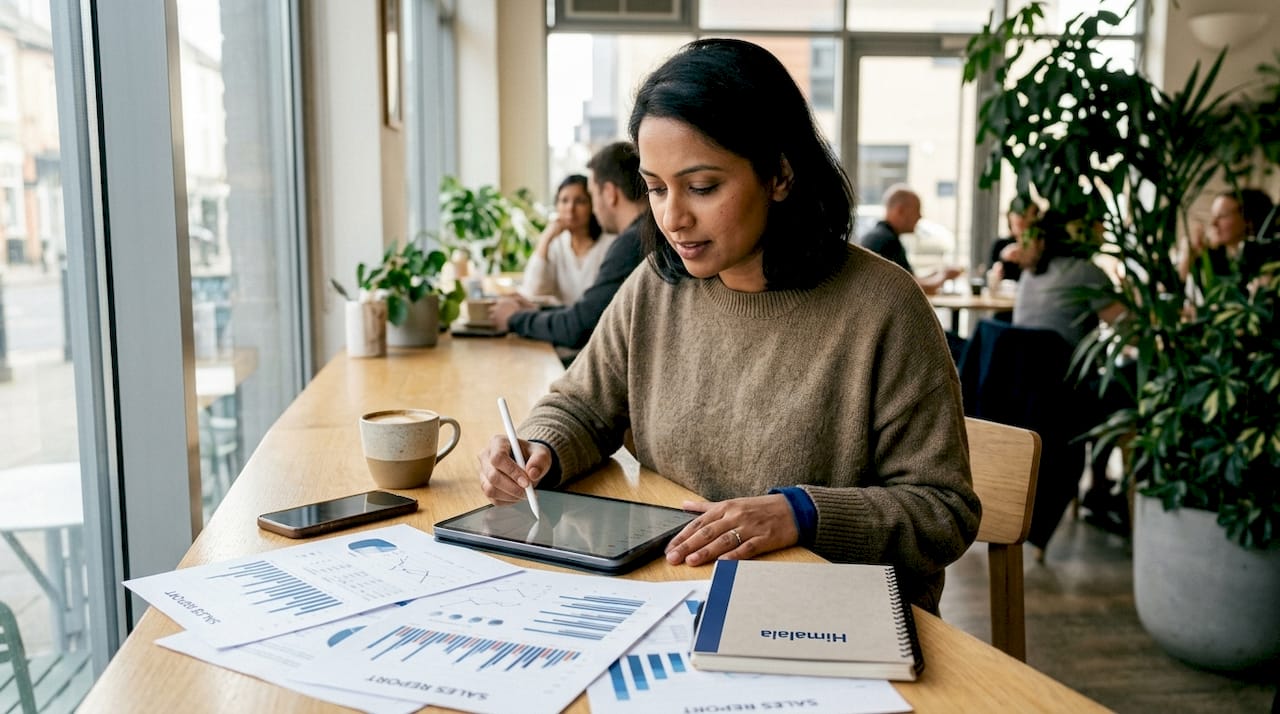 Professional woman analyzing CRM data at desk