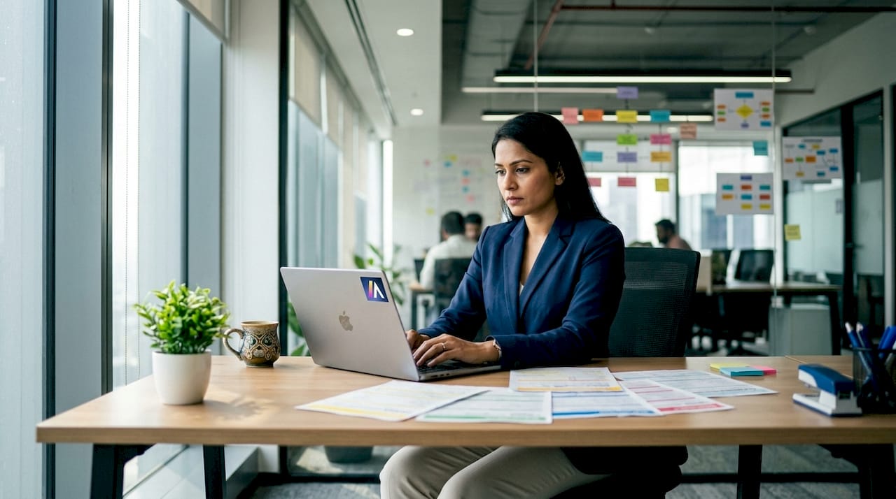 Professional woman working on insurance claims workflow