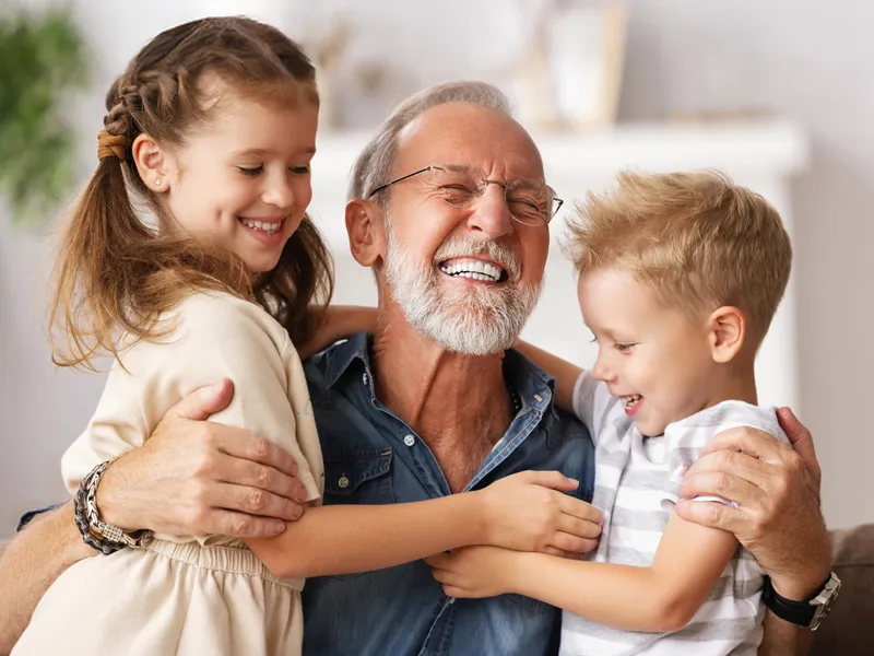 Grandfather with grandkids.