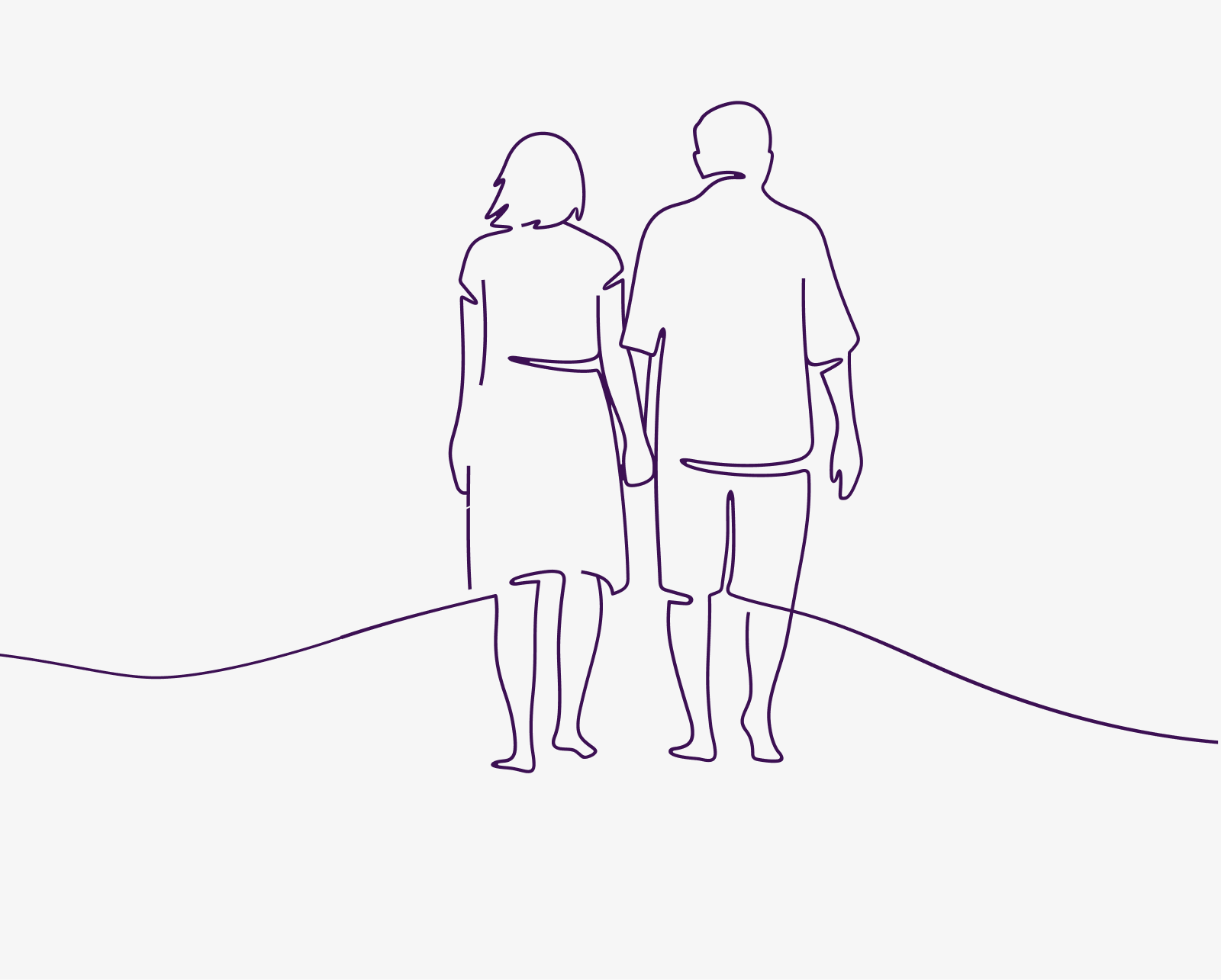 Line drawing of two people walking together, representing an active life after heart care.