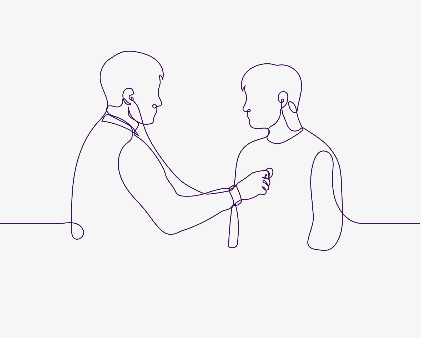 Line drawing of a doctor examining a patient with a stethoscope, representing NCH cardiology expertise.