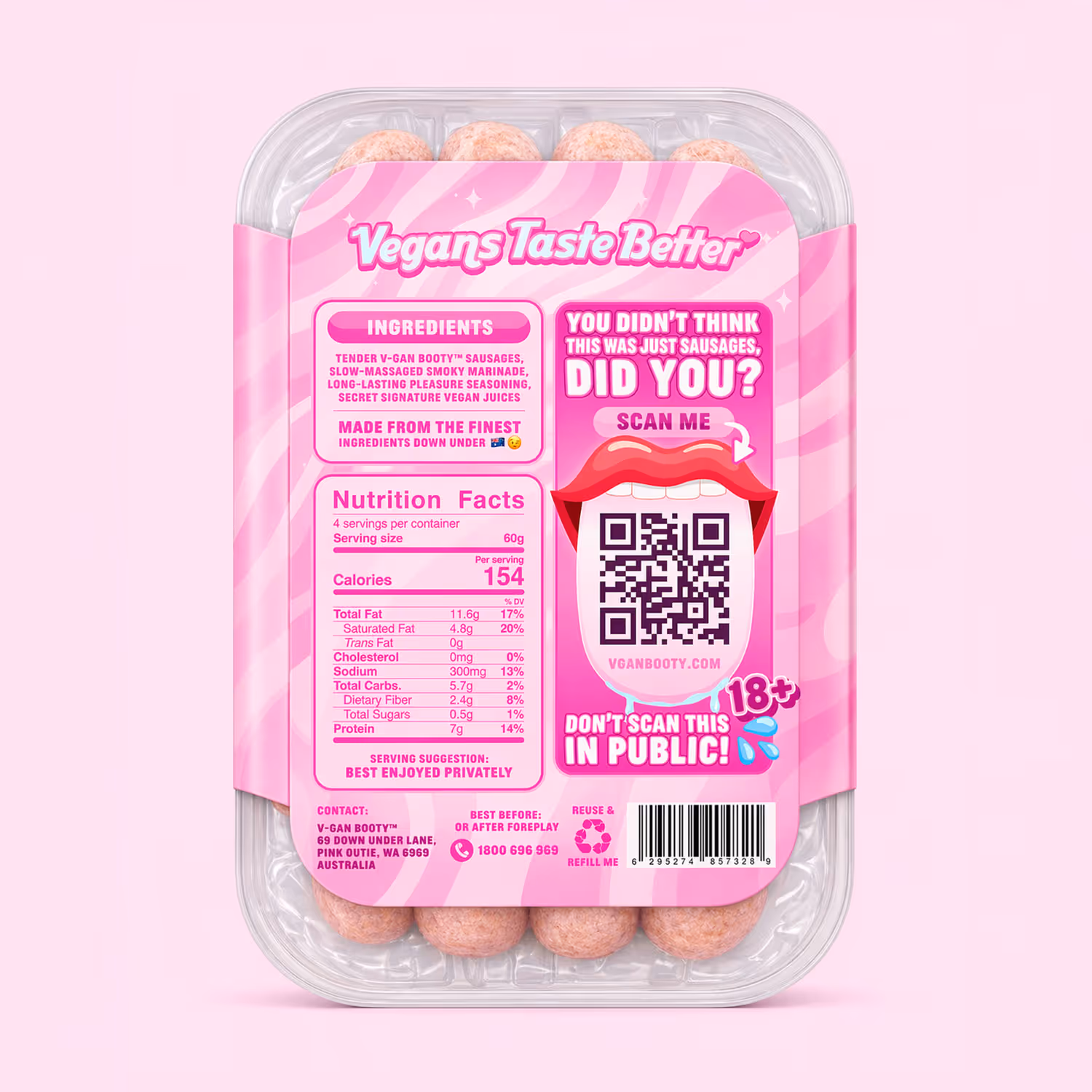 Back of V-gan Booty sausage packaging
