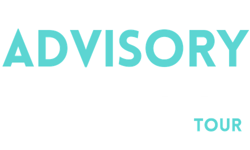 Logo text reading 'Advisory Amplified Tour' with 'Advisory' in blue and 'Amplified Tour' in white and blue.