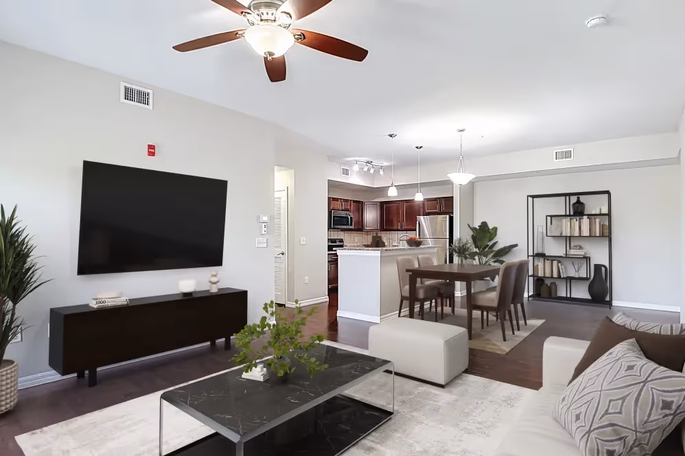 Living room with tv on wall and furniture 