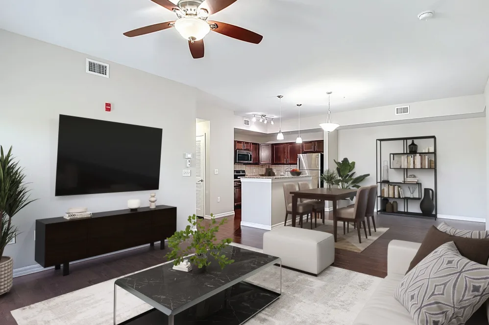 Living room with tv on wall and furniture