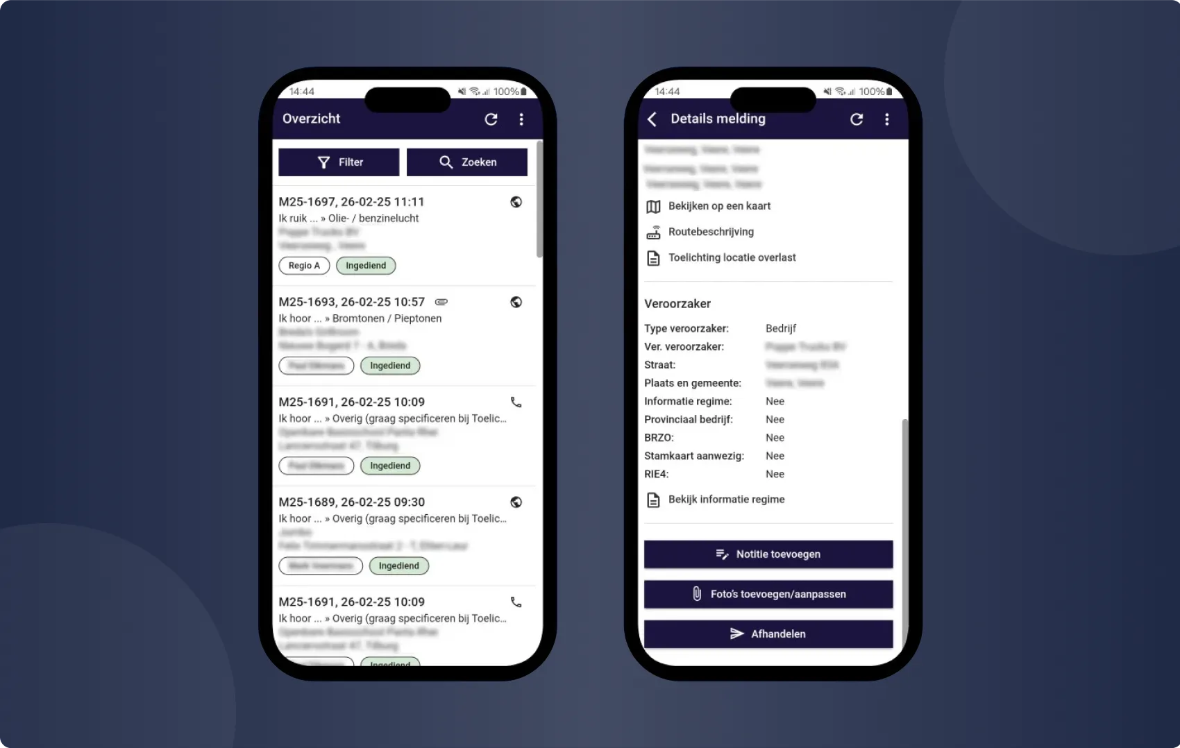 Milieu Klachten Applicatie op twee smartphones voor gebruik in het veld