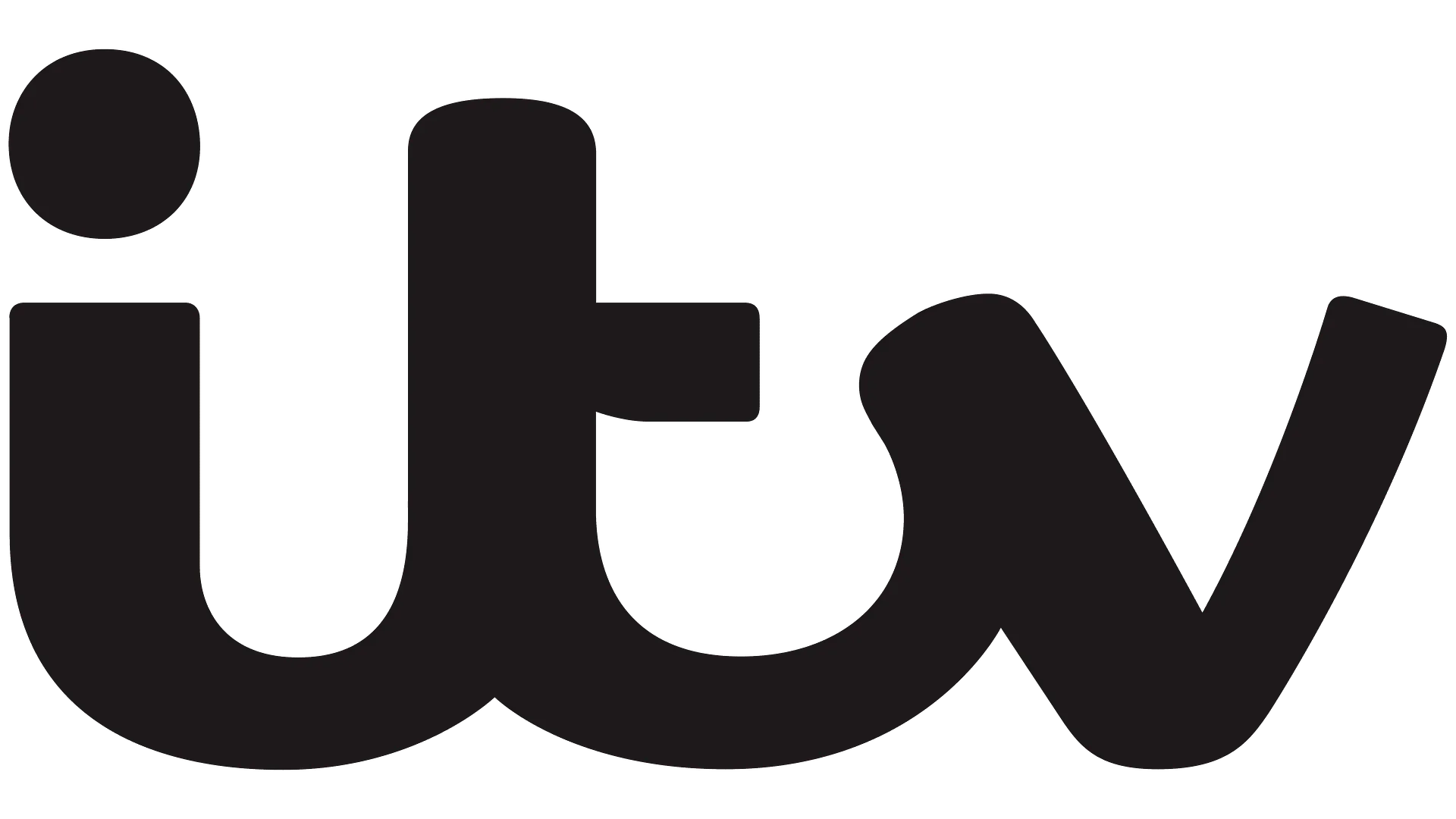 ITV logo in lowercase black letters.