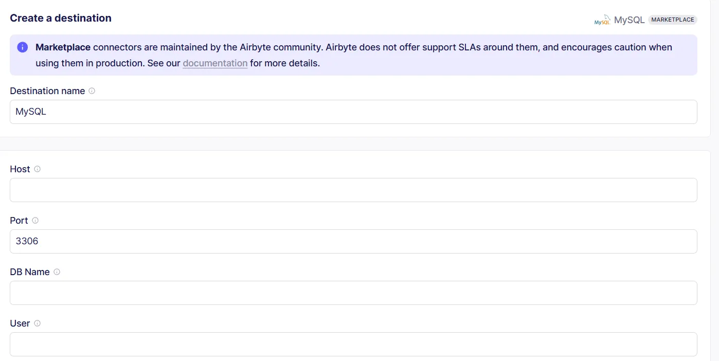 Create a MySQL Destination