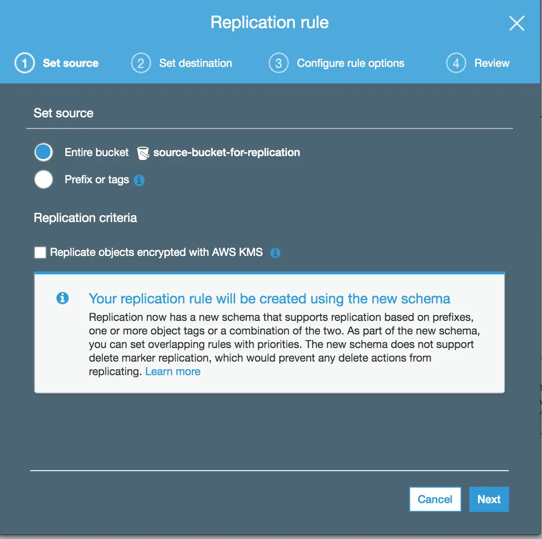 Replication rule set source page
