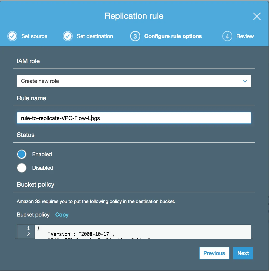 Replication rule configure rule options