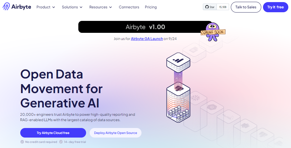 Airbyte platform interface showing vector database connector configuration