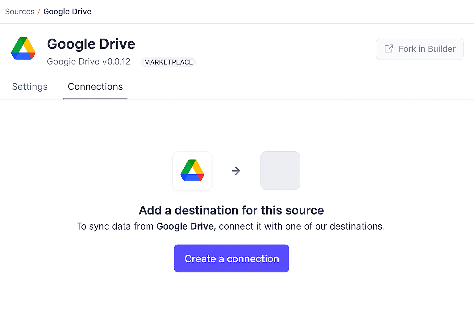 Screenshot of Airbyte interface showing Google Sheets destination connector selection