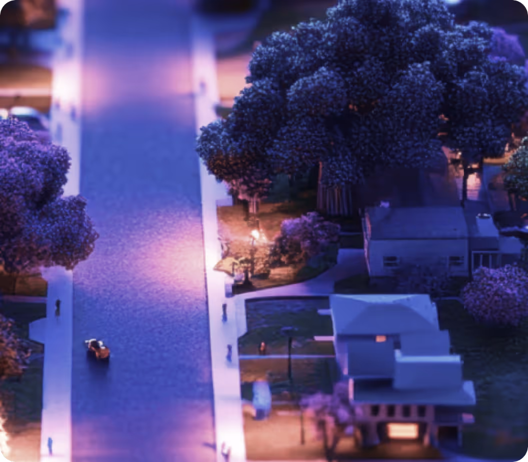 a street with trees and houses