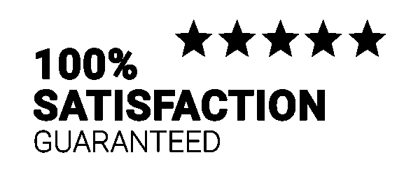 Icône avec cinq étoiles noires et texte indiquant 100 % de satisfaction garantie.