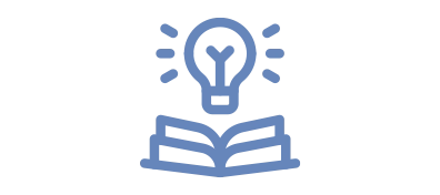 Open book with a lightbulb above it surrounded by gears, symbolizing knowledge and ideas.