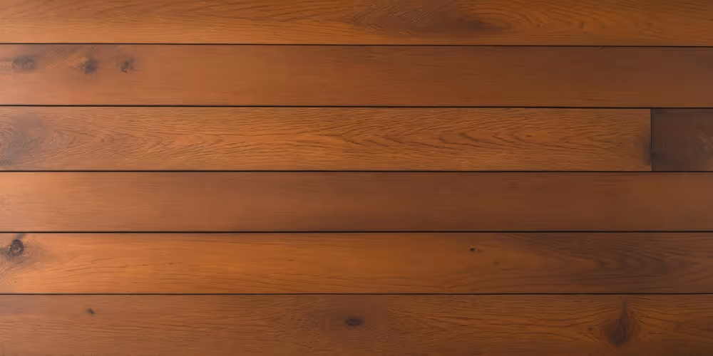 Close-up of horizontal wooden planks with natural grain and knots in warm brown tones.