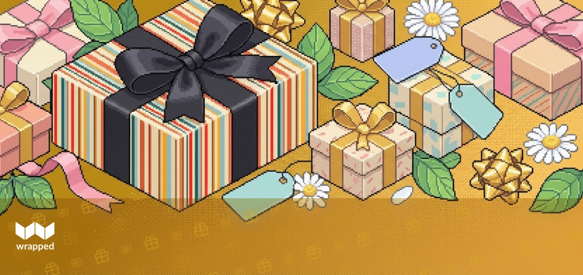 A wrapped gift box on a kitchen table surrounded by everyday items like mugs and candles, warm spring light through a window