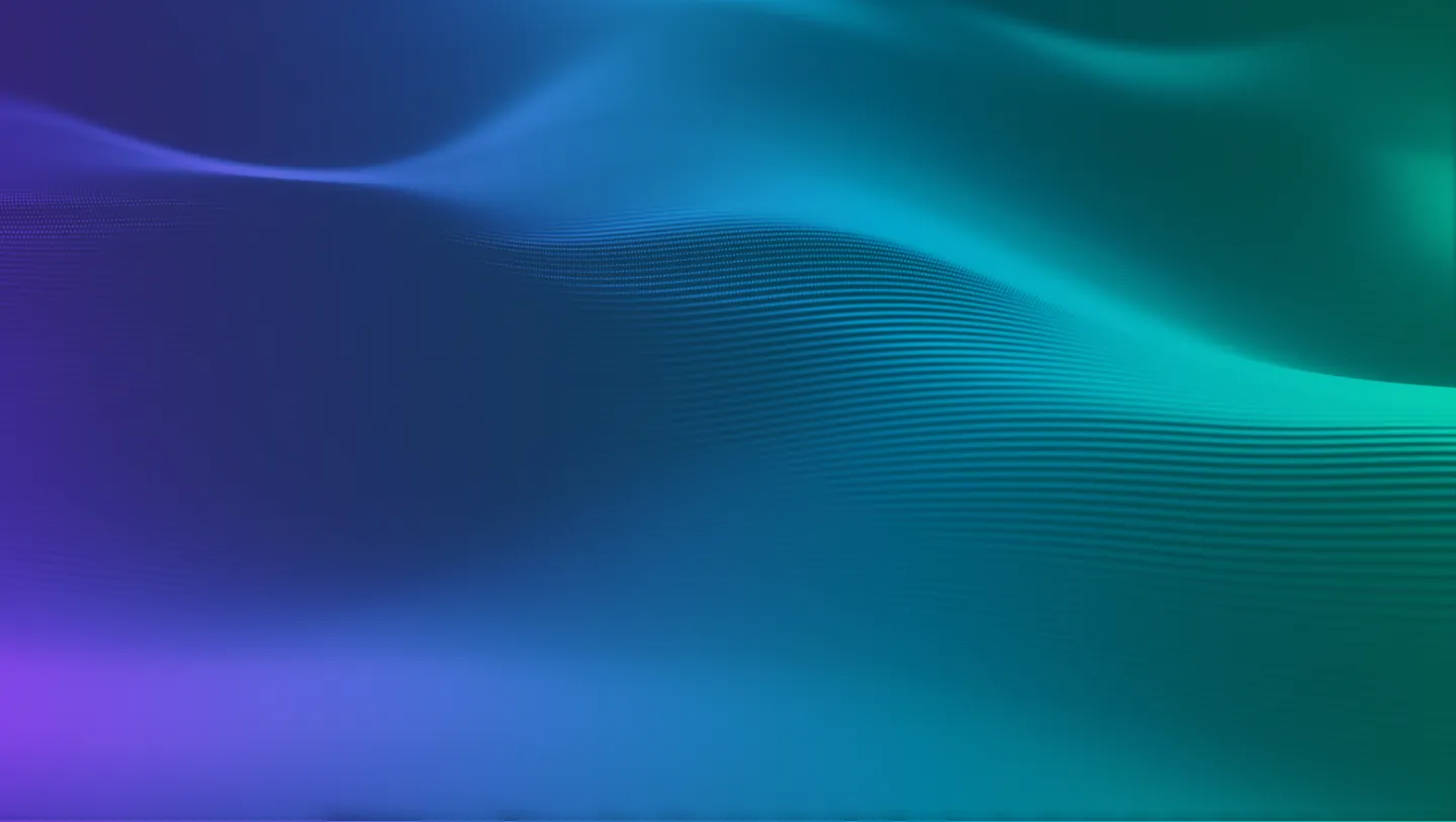 Abstract digital background with flowing wave patterns in shades of blue, teal, and purple blending smoothly.