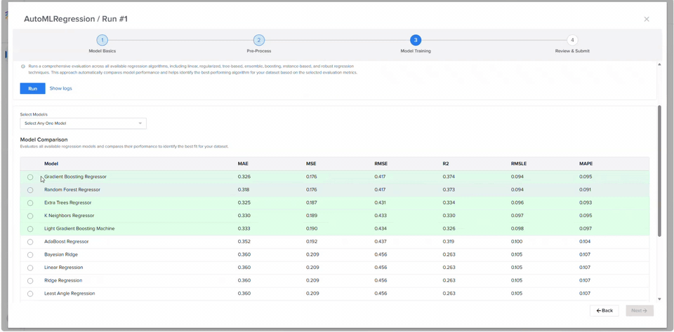 ML Studio AutoML comparing and ranking trained models by accuracy