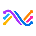 Logo with three overlapping curved lines in orange, pink, and blue forming an abstract wave pattern with a purple twist in the middle on a black background.