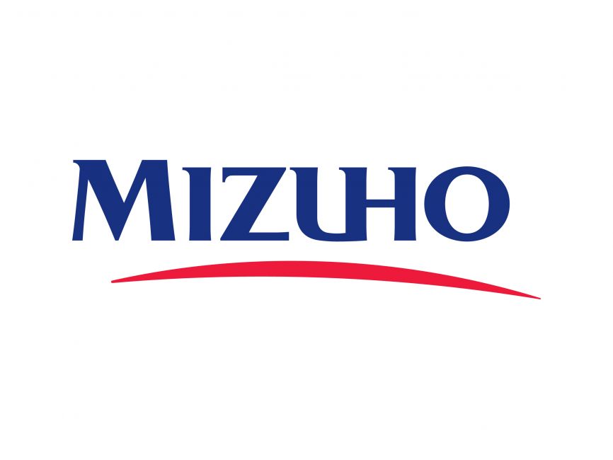 The word MIZUHO in blue uppercase letters with a red curved underline on a white background.