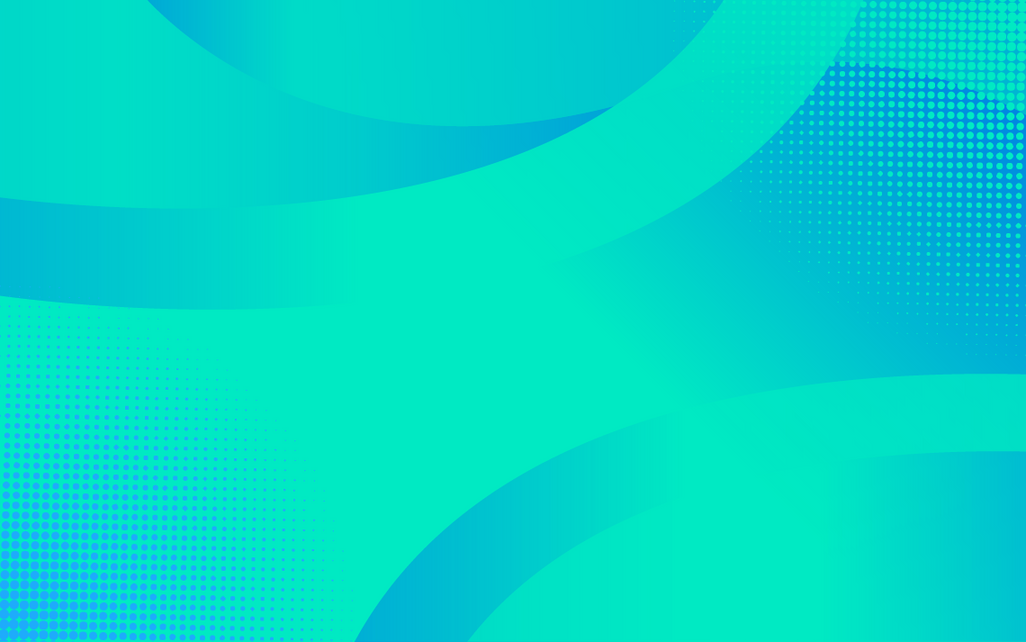 Abstract background with overlapping blue and teal curved shapes and dotted halftone patterns.