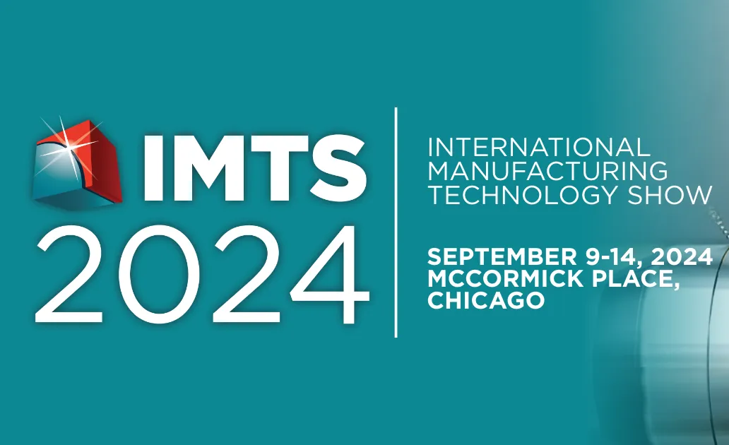 Logo and details for IMTS 2024, the International Manufacturing Technology Show, September 9-14, 2024, at McCormick Place, Chicago.