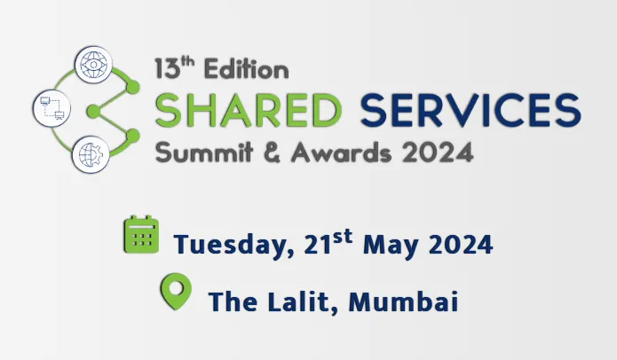 Logo and details for the 13th Edition Shared Services Summit & Awards 2024 with event date Tuesday, 21st May 2024 and location The Lalit, Mumbai.