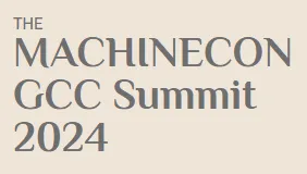 Text reading 'THE MACHINECON GCC Summit 2024' in stylized font on a light peach background.