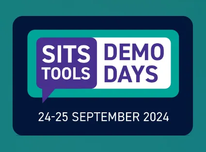 Graphic design with text 'SITS TOOLS DEMO DAYS' inside a speech bubble and rounded rectangle, with event dates '24-25 September 2024' below.
