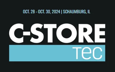Black background with text announcing C-STORE TEC event from October 28 to 30, 2024, in Schaumburg, Illinois, with C-STORE in large white letters and TEC in white letters on a blue rectangle.