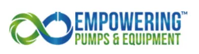 Empowering Pumps & Equipment company logo with stylized green and blue infinity symbol.